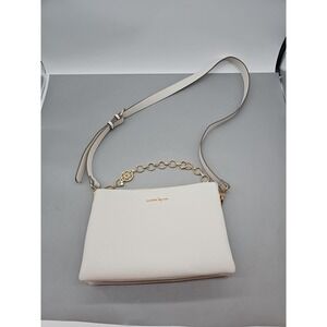 Womens Nanette Lepore purse Ivory Gold Handle & Strap Animal Print Inside EUC